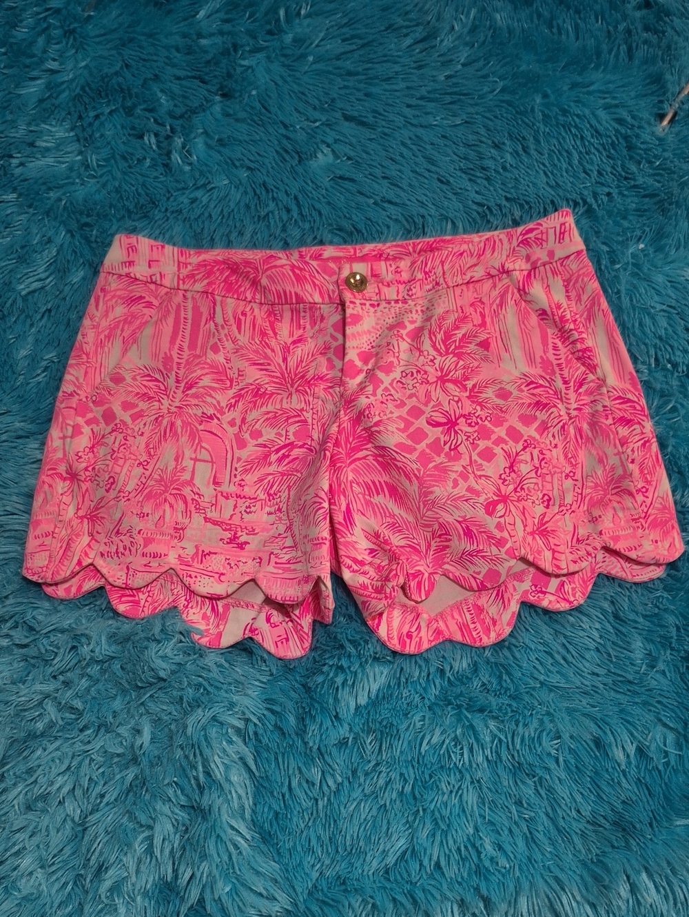 Lilly Pulitzer Neon Pink Scallop Hem Printed Shorts
